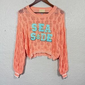 Judith March Sweater Sm Loose Knit Crop Pullover Sea Side Beach Resort Tropical